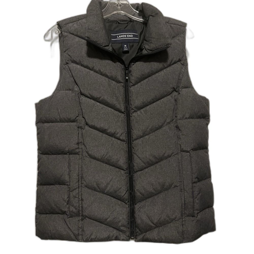 NWOT Land's End Women's Down + Feather Puffer Vest Medium Gray Pockets